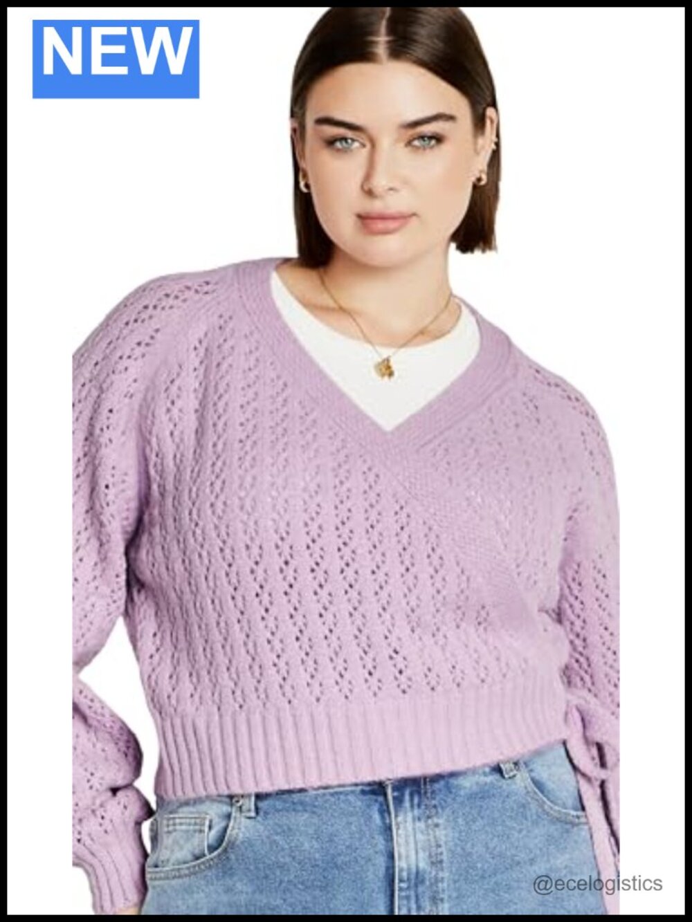 Plus Size Knit Wrap Cardigan with Balloon Sleeves Cropped